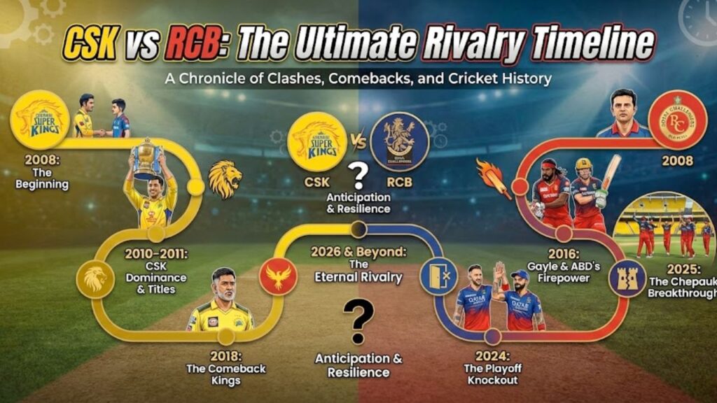 Chennai Super Kings vs Royal Challengers Bengaluru Timeline