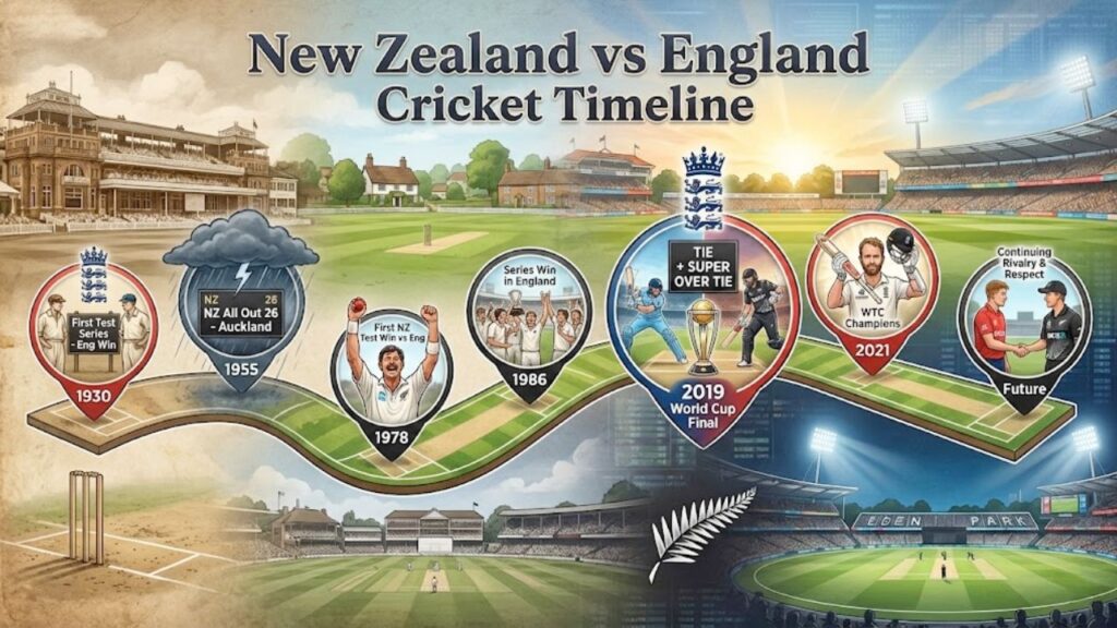New Zealand vs England Cricket Timeline